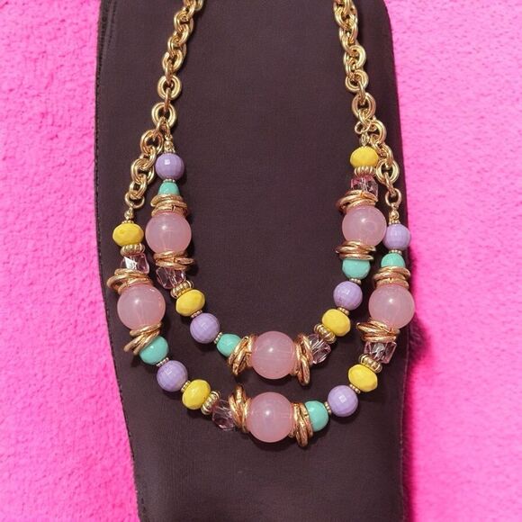 nOir Colorful Beaded Gold Tone Necklace and Earring Set - Picture 3 of 4